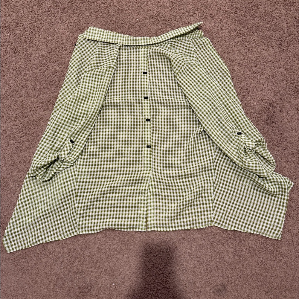 Green Checkered Button Down Long Flowy Shirt - image 5